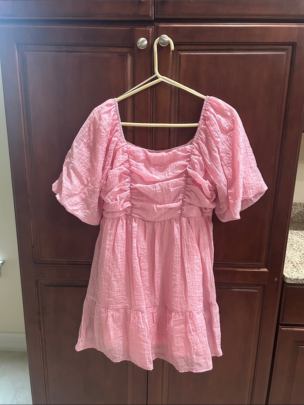 Umgee Pink Puff-Sleeve Ruched Dress